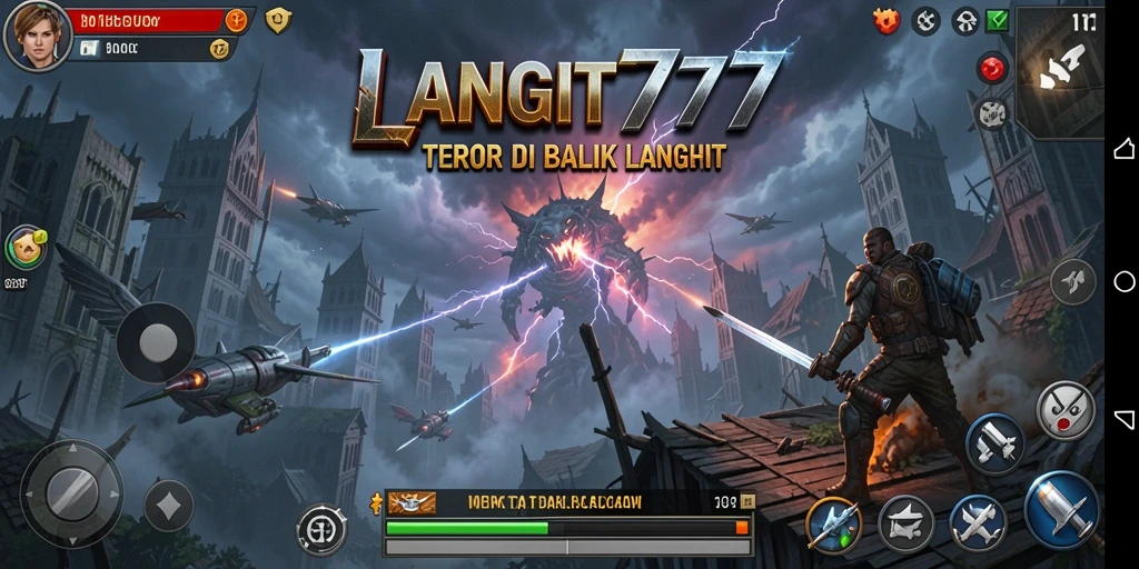 Screenshot utama dari LANGIT777 menampilkan gameplay yang mencekam dan atmosfer horor yang kental.