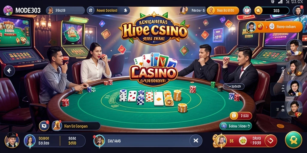 Screenshot menunjukkan dealer langsung dan suasana kasino yang hidup.