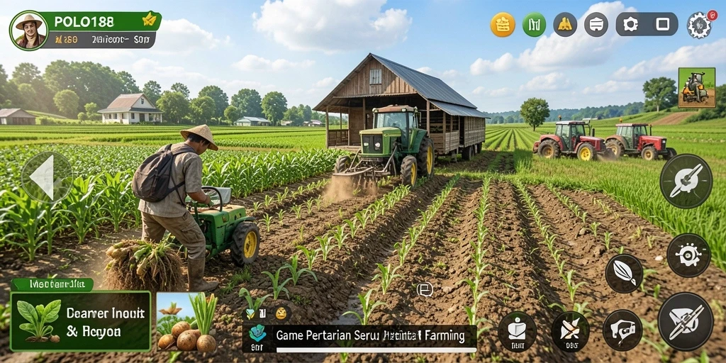 Screenshot gameplay POLO188 menampilkan aktivitas bertani yang menyenangkan.