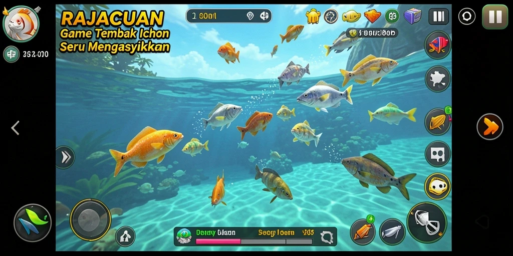 Tampilan gameplay menarik dari RAJACUAN saat menembak ikan.