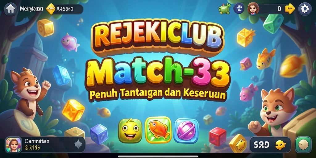 Tampilan permainan Match-3 yang penuh warna dan menarik.