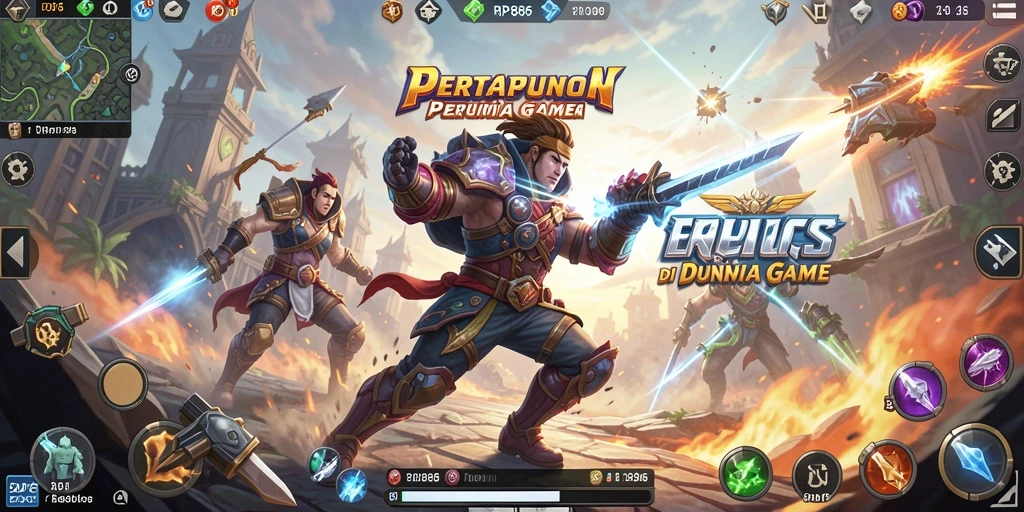 Menampilkan aksi pertarungan intens dari game RP886.