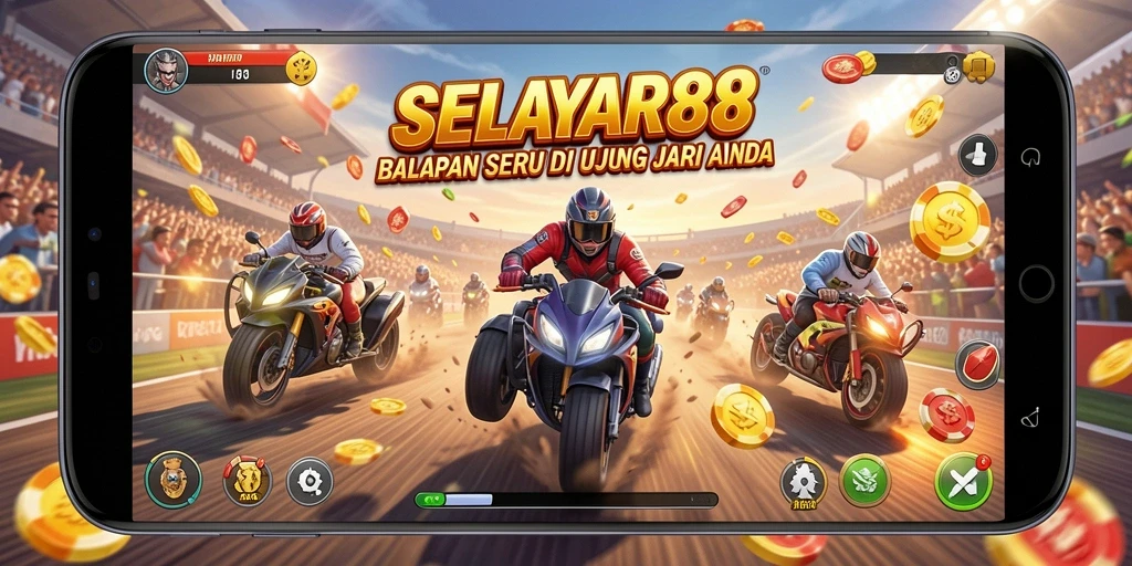 Tampilan gameplay balapan di SELAYAR88 dengan mobil kencang.