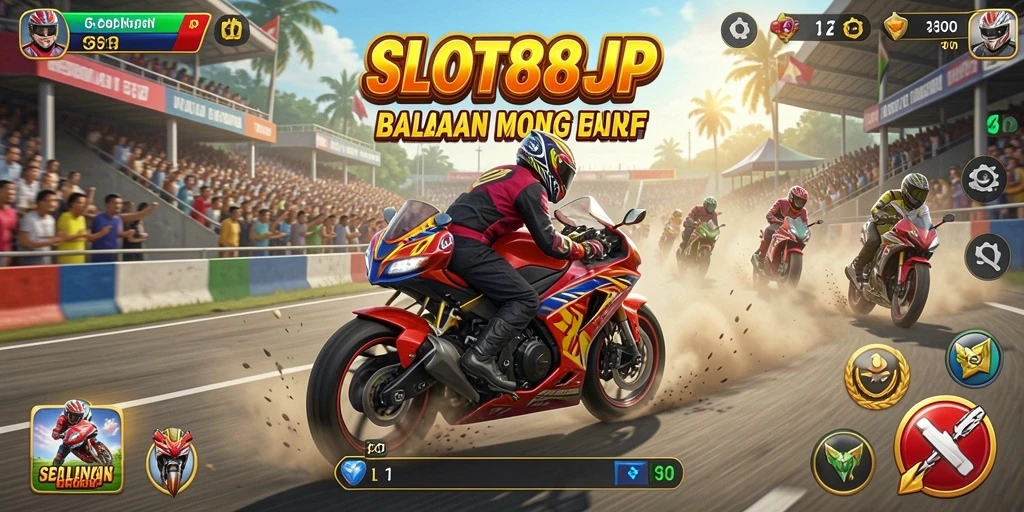 Tampilan menarik dari gameplay balapan motor di SLOT88JP.