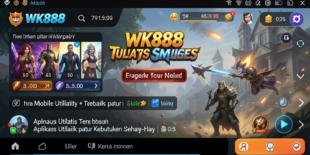 Tampilan utama WK888 dengan fitur utilitas yang menarik.